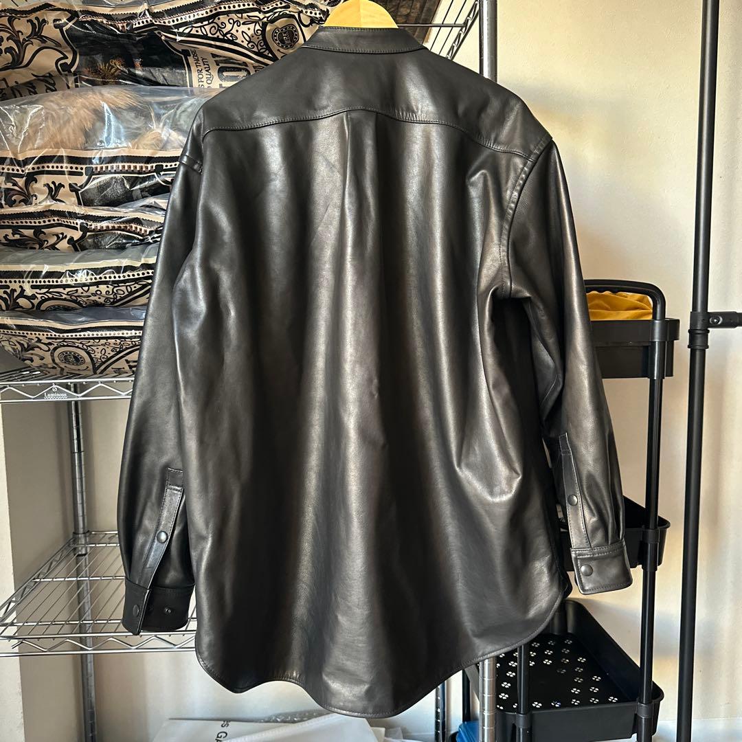 1.3mm 水染めカーフ使用 ロング丈レザーシャツ 一点物 サンプル L相当