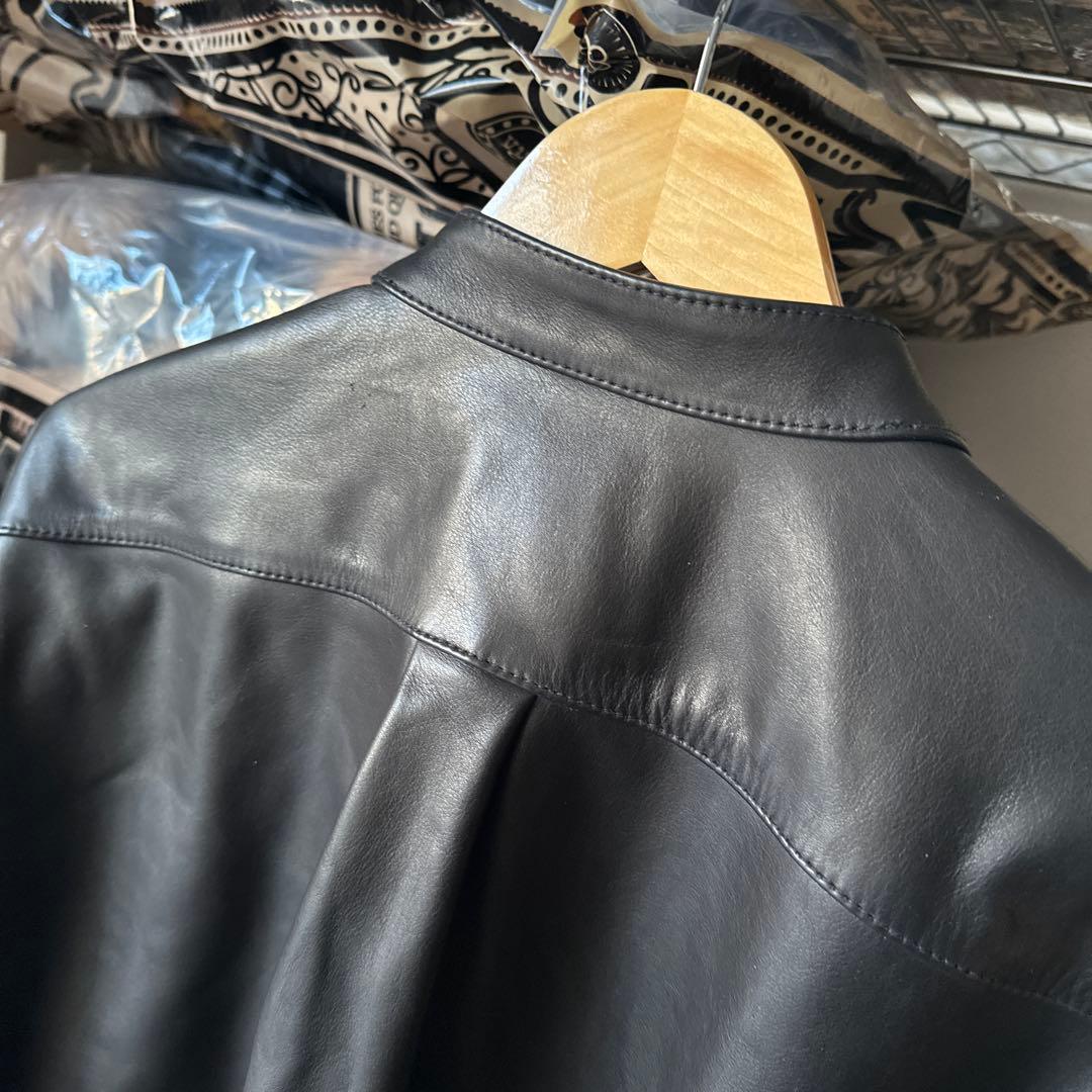 1.3mm 水染めカーフ使用 ロング丈レザーシャツ 一点物 サンプル L相当