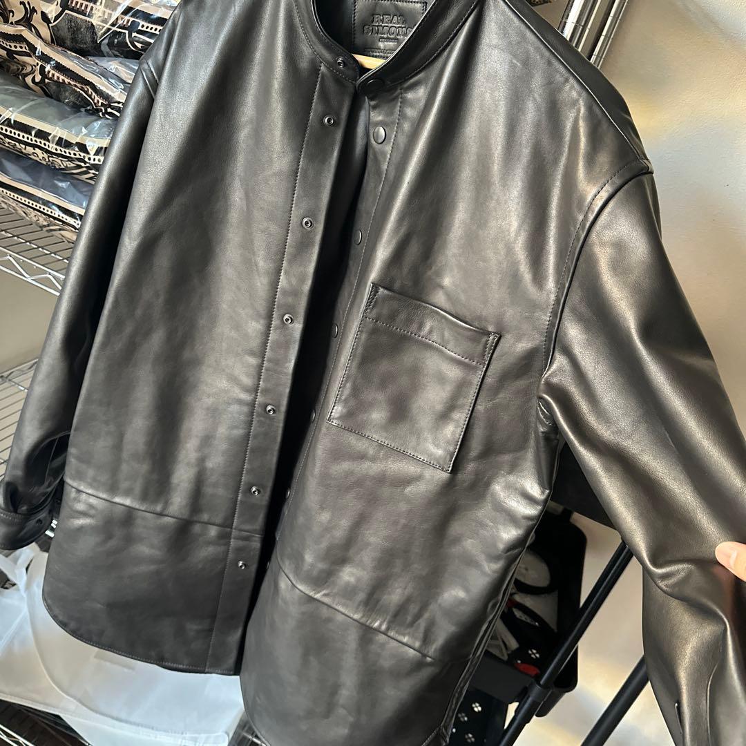 1.3mm 水染めカーフ使用 ロング丈レザーシャツ 一点物 サンプル L相当