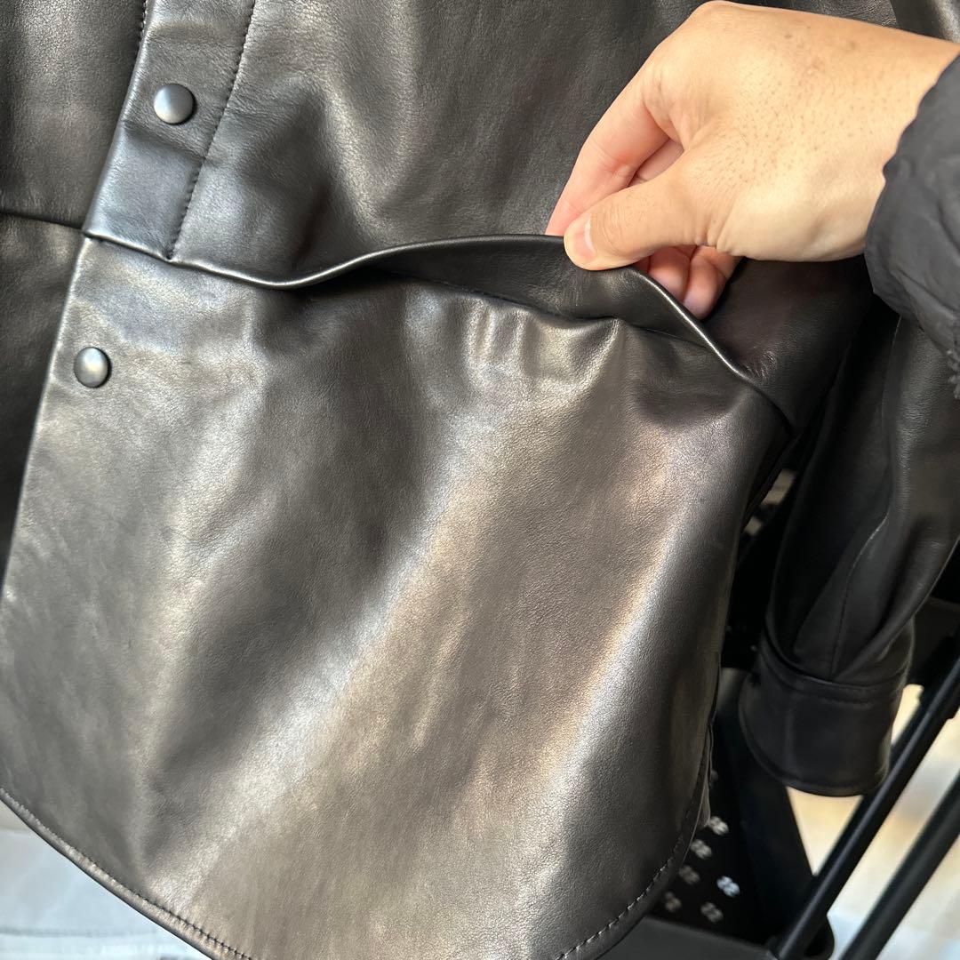 1.3mm 水染めカーフ使用 ロング丈レザーシャツ 一点物 サンプル L相当