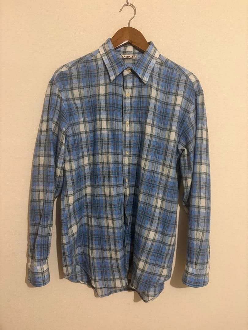 トップス AURALEE AIRY WOOL CHECK SHIRT/BLUE 3 AURALEE＞AIRY WOOL CHECK SHIRT/チェックシャツ