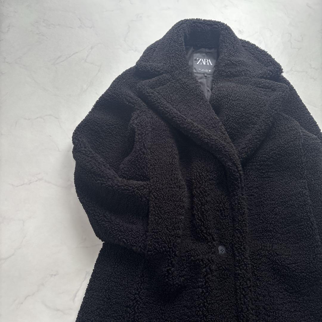 未使用級♡ZARA テディベアコート ボア ロングコート L ブラック 黒
