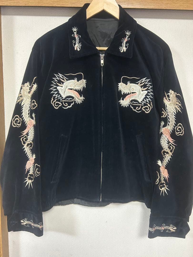 VINTAGE 別珍　ブラック　ドラゴンヘッドスカジャン 朧 おぼろ ビンテージ笹虎 刺繍 和柄 別珍 スカジャン 9043833 和