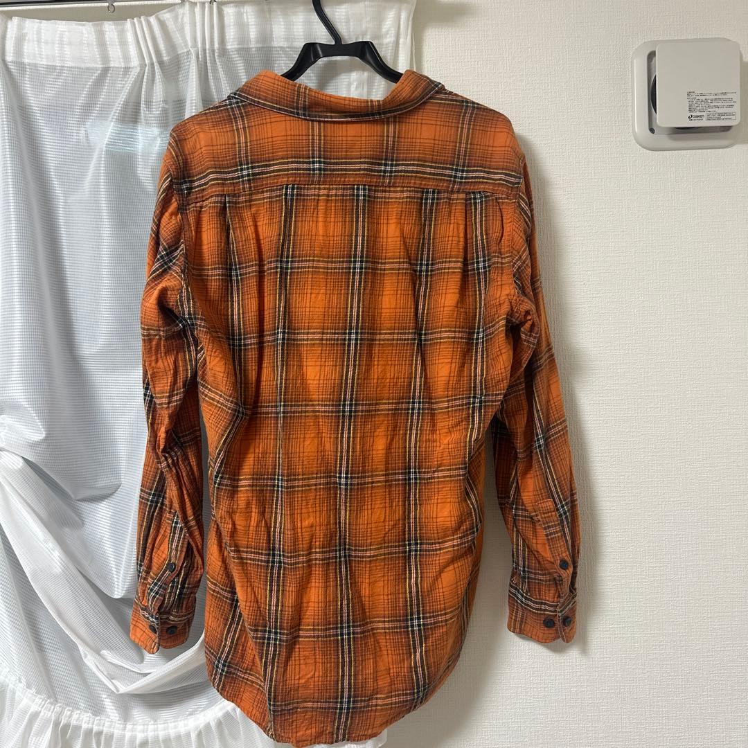 オレンジ チェック柄 ネルシャツ メンズ Lサイズ 秋冬 フランネル