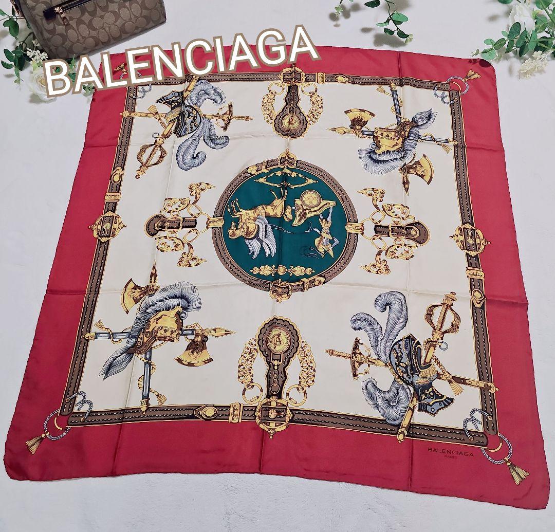 BALENCIAGA バレンシアガ 大判シルクスカーフ ホース柄 ワインレッド