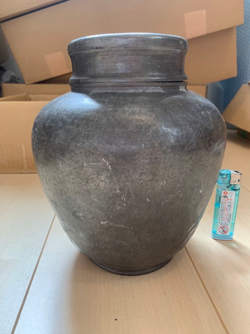 古錫製　錫斑茶壷　煎茶道具　高さ21cm Japan Antique 古錫 純錫 中村半造 茶壺 煎茶 道具 錫 茶壷 茶入