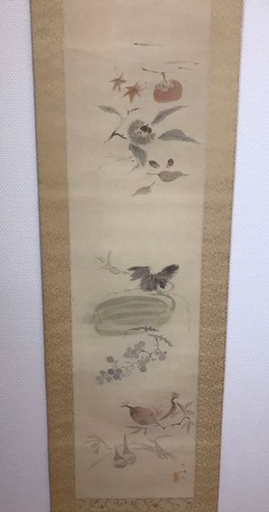 掛け軸　「君子五品　珍果拾遺」　設色水墨画　肉筆画　書斎飾り