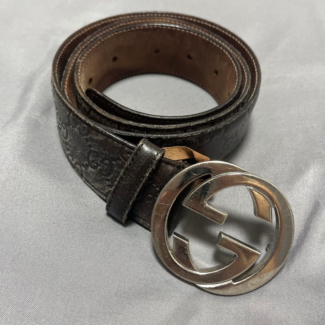 GUCCI グッチ ベルト GG バックル 411924 シマレザー GUCCI（グッチ） ベルト メンズ ブランド インターロッキング シマ