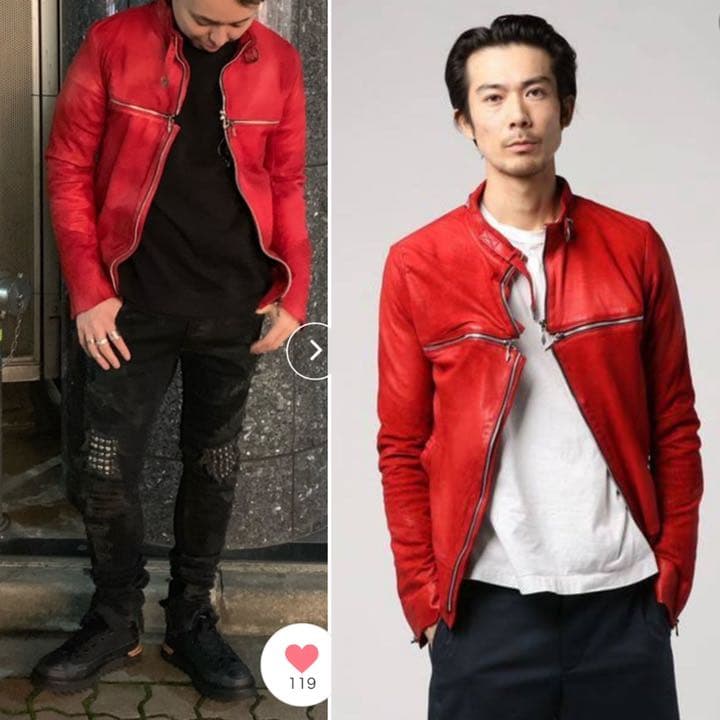 14th Addictionクロスジップ 赤 レザーライダースジャケット - メルカリ