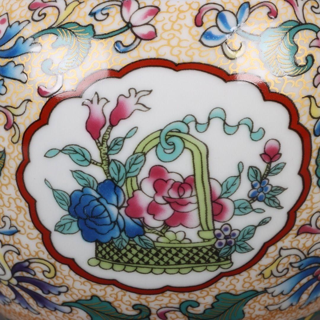 大清乾隆琺瑯彩四季瓜果双耳瓶磁花瓶 景徳鎮