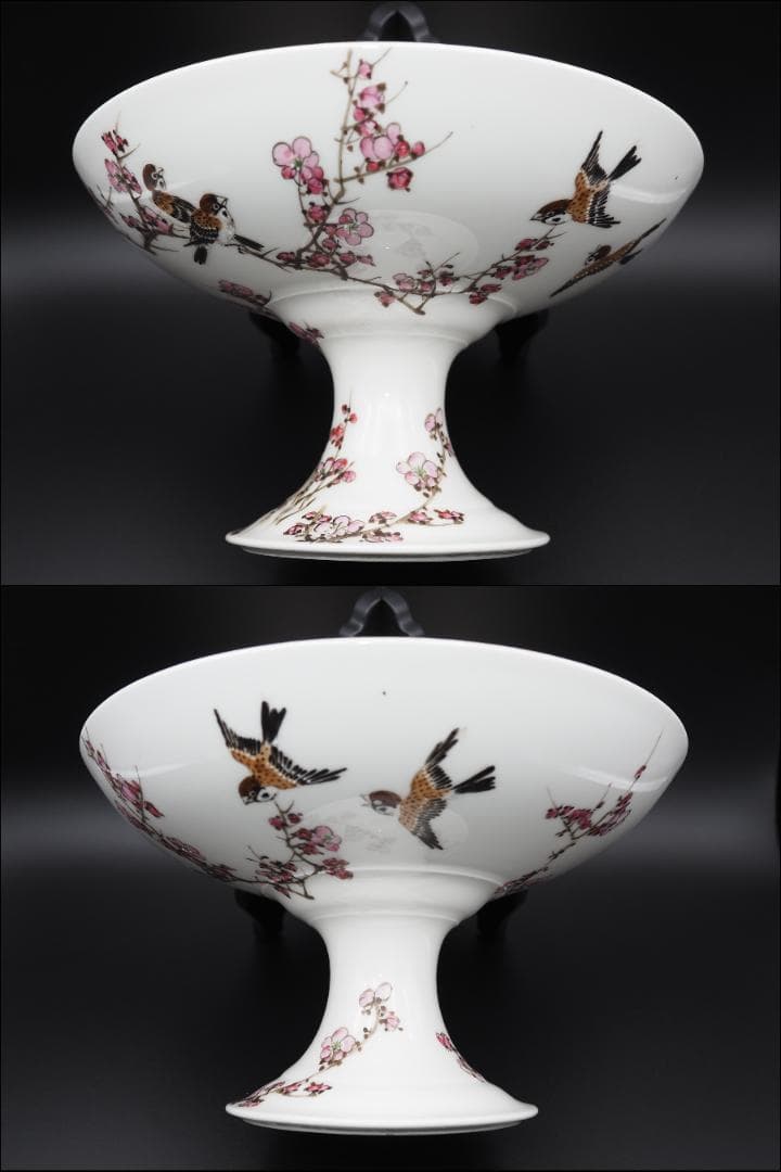 横浜焼 井村彦次郎作 金彩花鳥蝶風景図 高台皿 里帰り