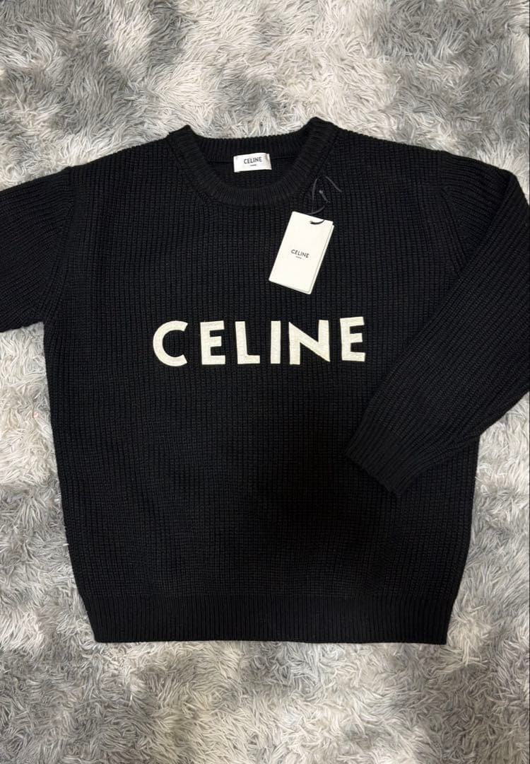 す*き様 【極美品】CELINE ロゴ セーター 国内正規品CELINEセリーヌロゴニットセーター極美品ネイビー紺色
