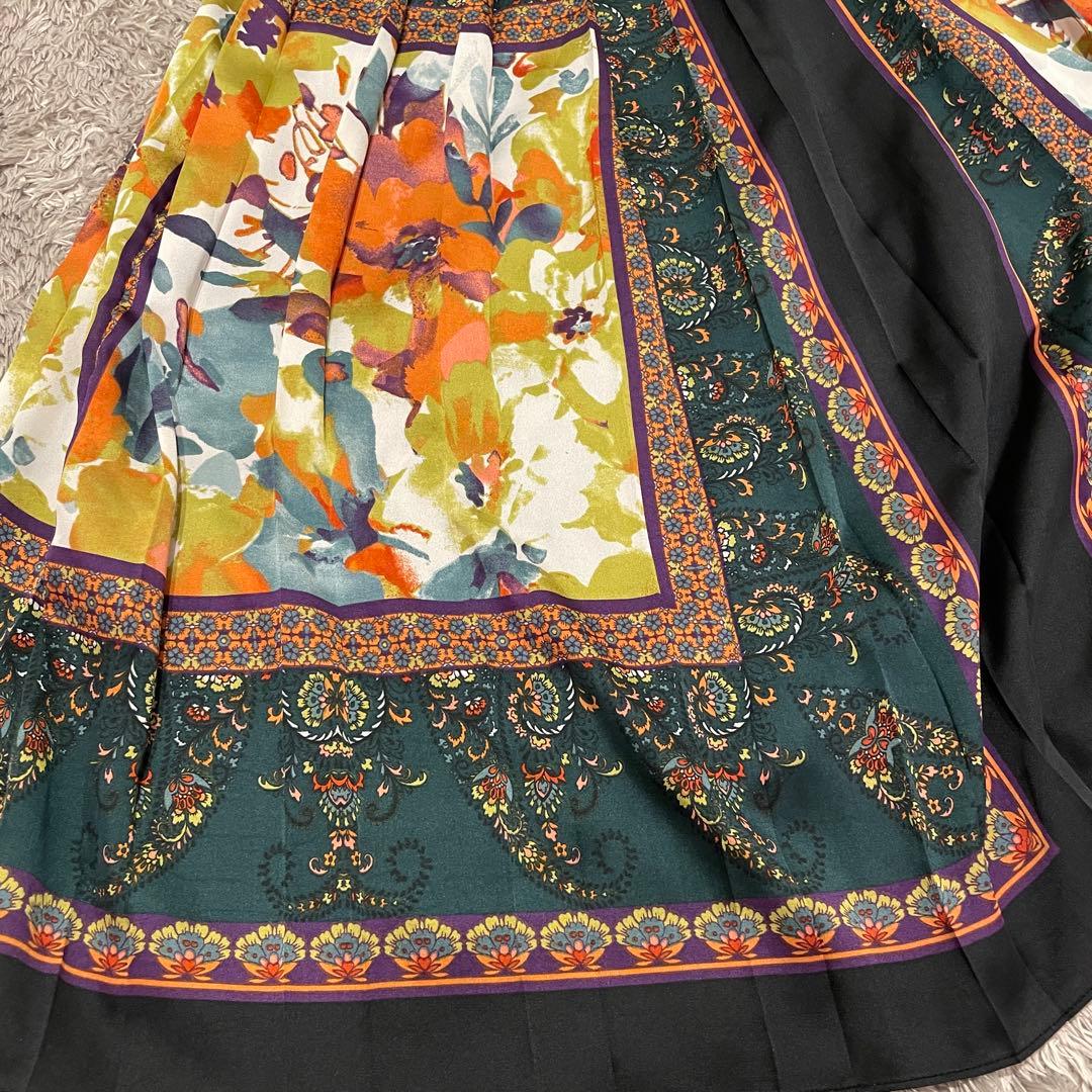 AMERI ロングスカート スカーフ柄 緑 プリーツスカート アメリ