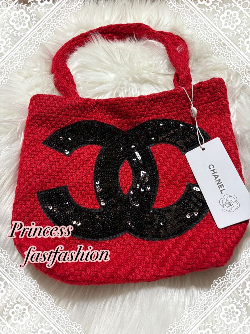 R*E様 シャネル CHANEL ニット編み レッド＆ブラック スパンコール ト ら*ん様 シャネル CHANEL ニット編み レッド＆ブラック スパンコール