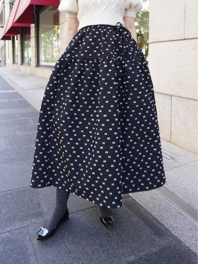 HYEON ヘヨン jacquard skirt / black × white