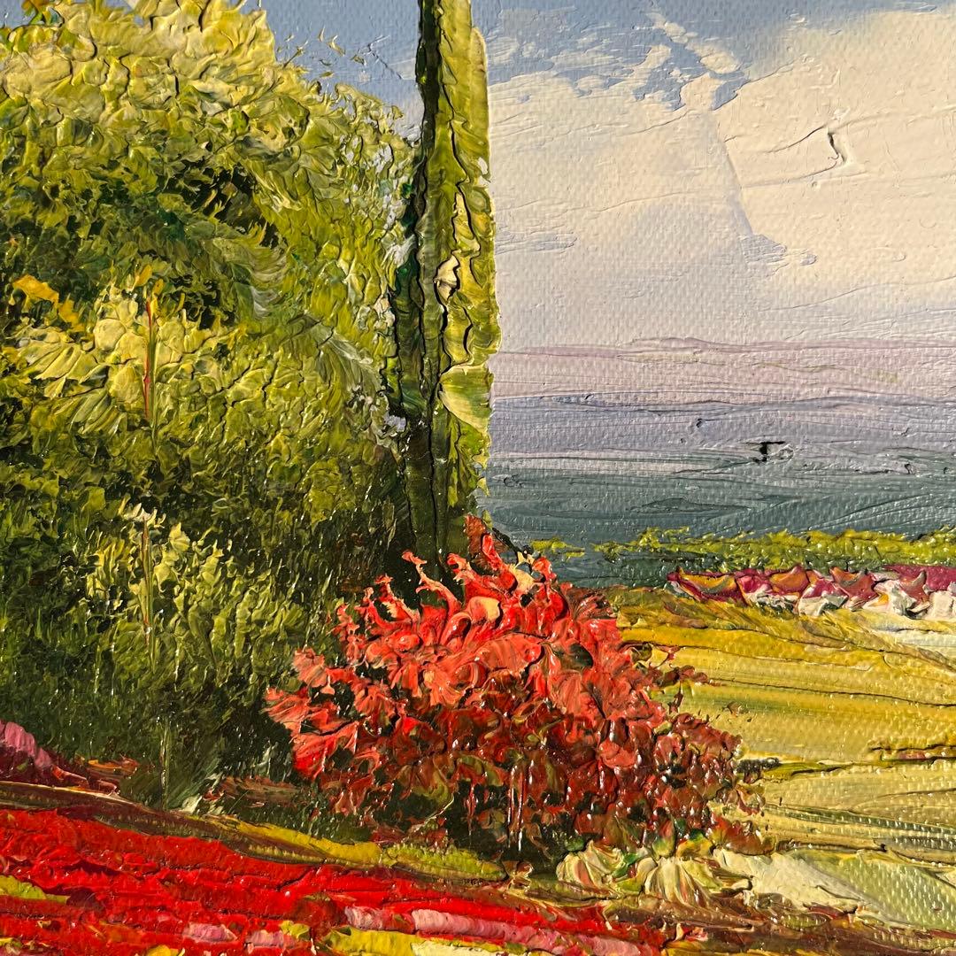 手描き油絵 アネモネ畑 額付 肉筆絵画 インテリア 油彩画