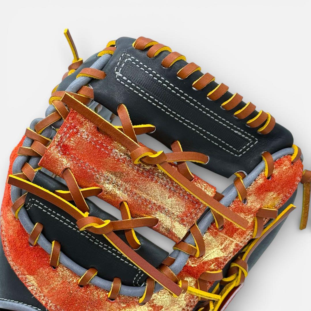 魔改造】久保田スラッガー ファーストミット KSF733 黒×赤オレ金箔革