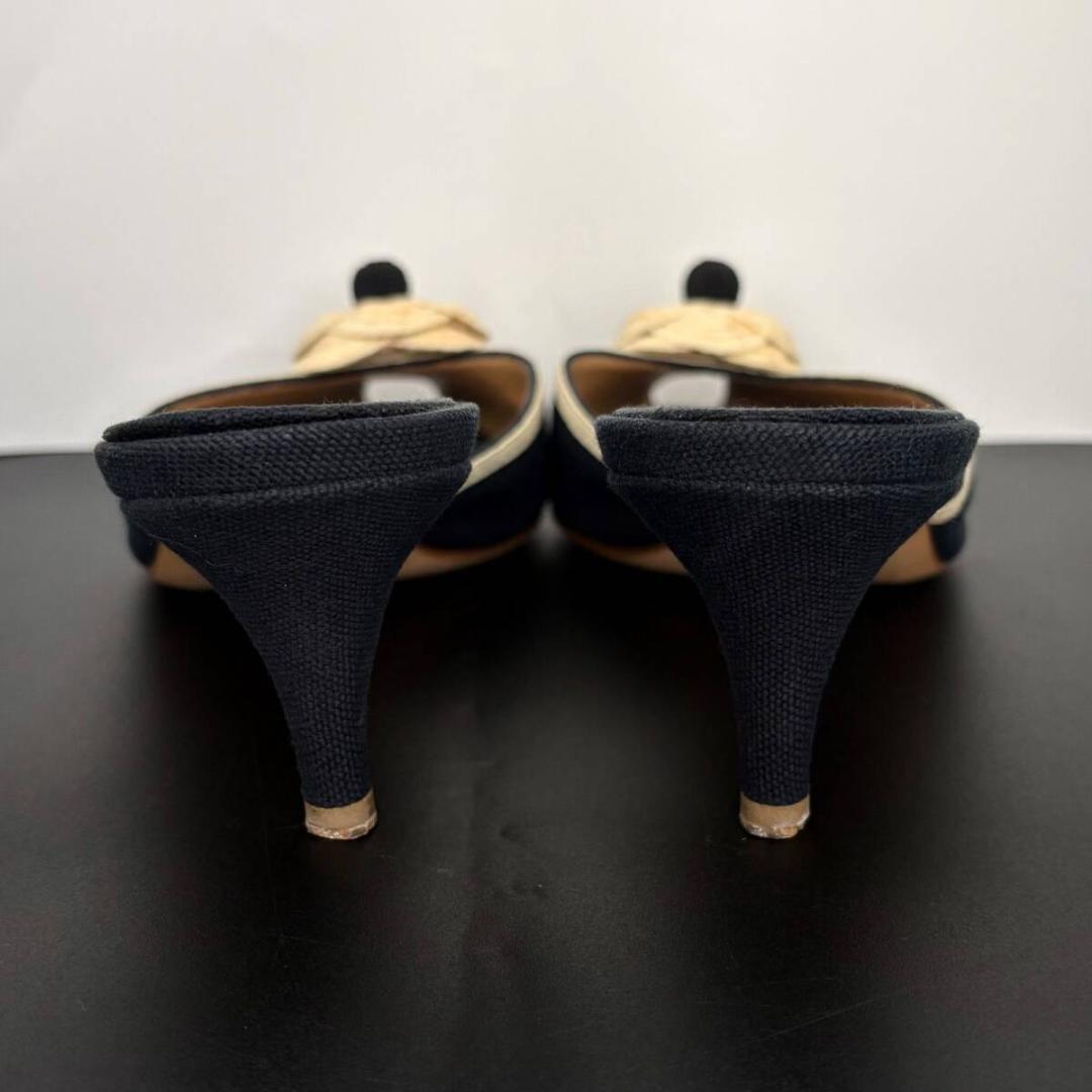 シャネル ミュール パンプス カメリア フラワー ヒール 36.5 23.5cm