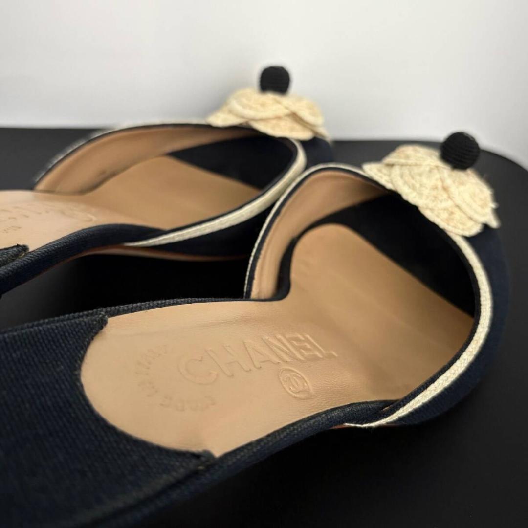 シャネル ミュール パンプス カメリア フラワー ヒール 36.5 23.5cm