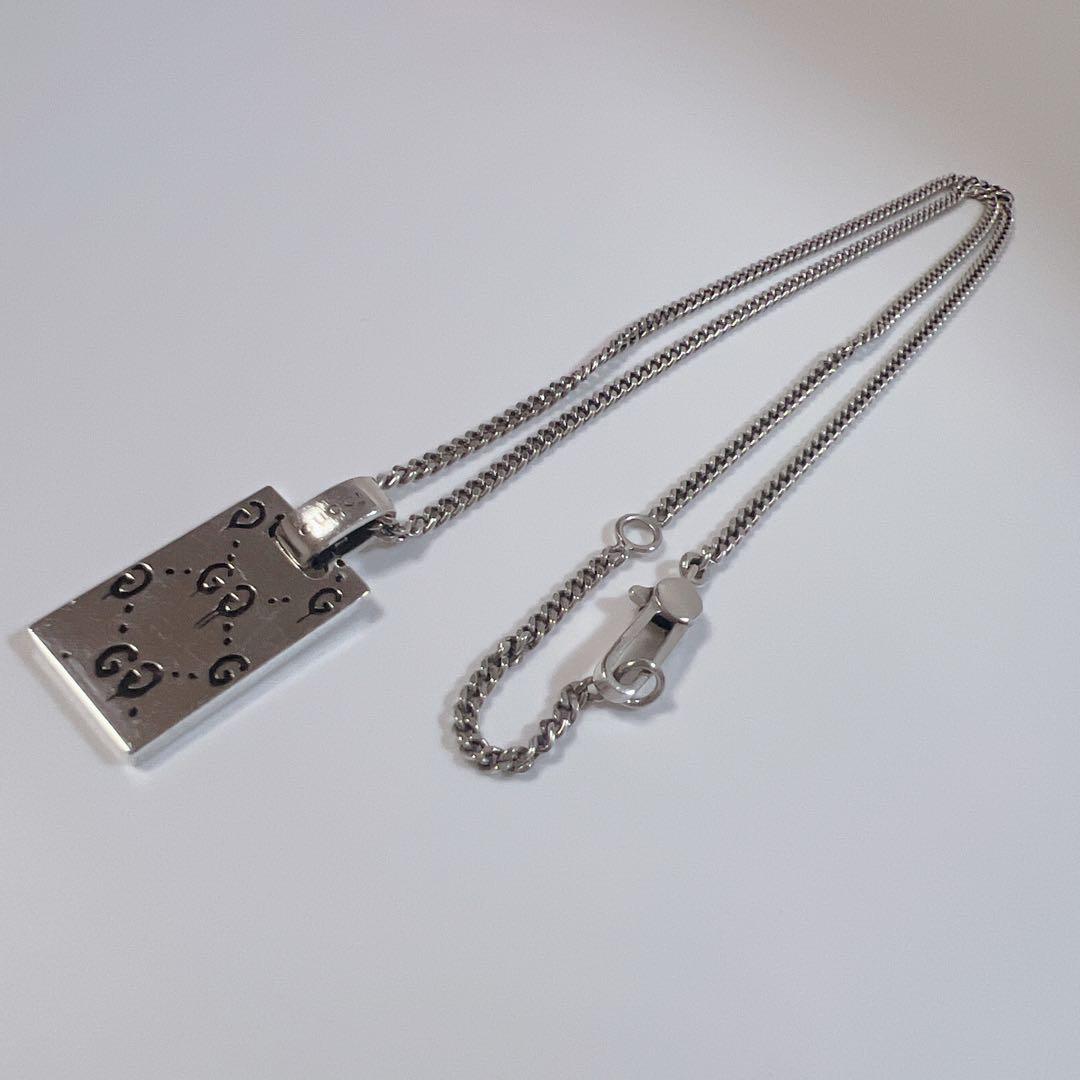 《美品》GUCCI グッチ ゴースト シルバー プレート型 ネックレス スクエア