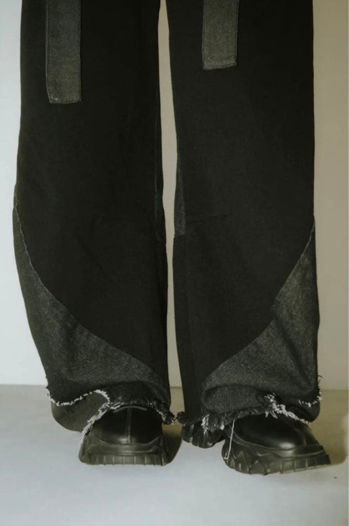 美品 Knuth Marf ツーバックルパッチワークデニム 黒 ユニセックス