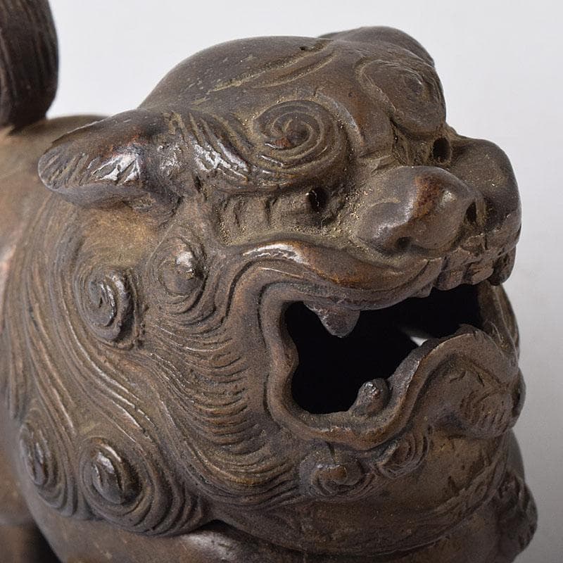 時代金工 古銅 獅子香合 時代箱 V R8303