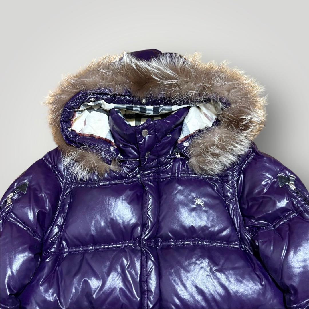 BURBERRY BLACK LABEL ファー付き ダウンジャケット パープル - メルカリ