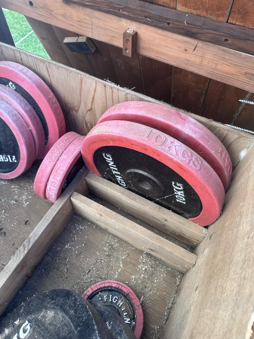 weight lifting cage, bars and weights