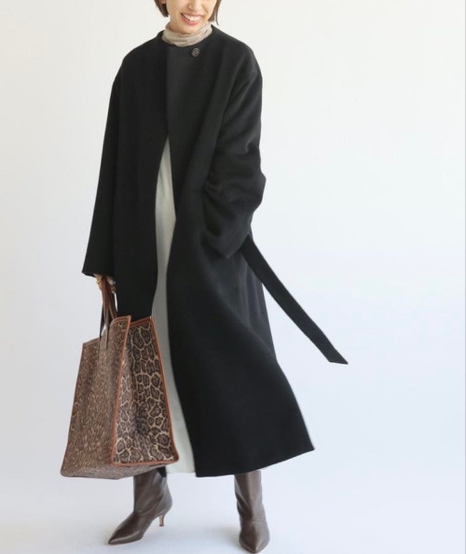 イエナ ロングスリットノーカラーコート