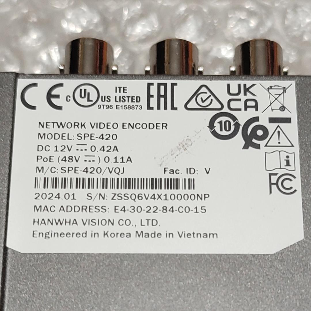4CH ビデオエンコーダー Hanwha Vision SPE-420 - メルカリ