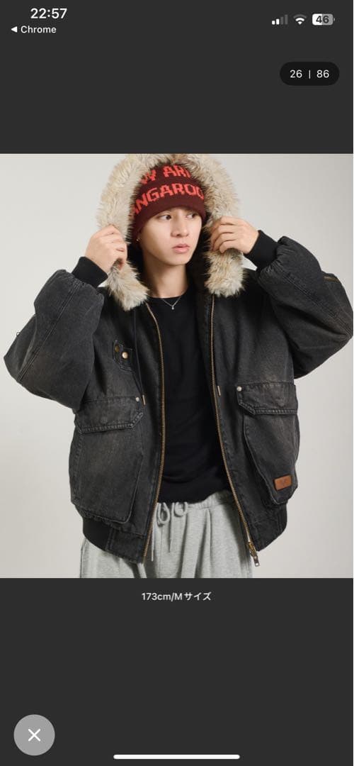 Perushu ヴィンテージライクデニムフードファーブルゾン - メルカリ