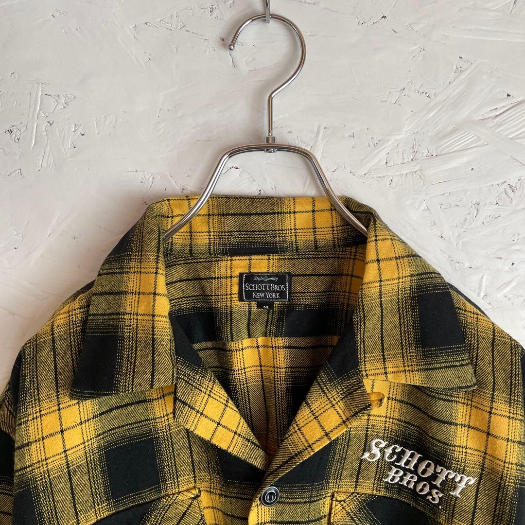 SCHOTT】オープンカラーシャツネルシャツ オンブレチェック柄長袖