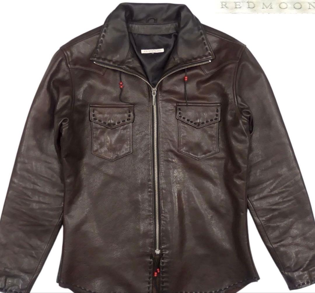 REDMOON ダークブラウン レザーシングルライダース 本革 レザージャケット ライダースジャケット 革ジャン メンズ