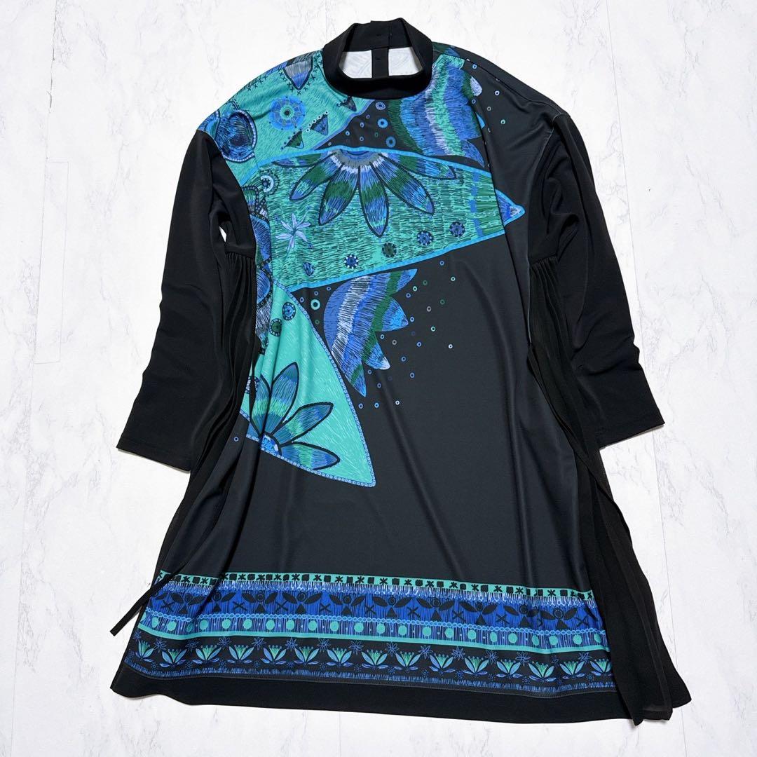 美品】トクコプルミエヴォル チュニック ワンピース 花柄 プリーツ 黒