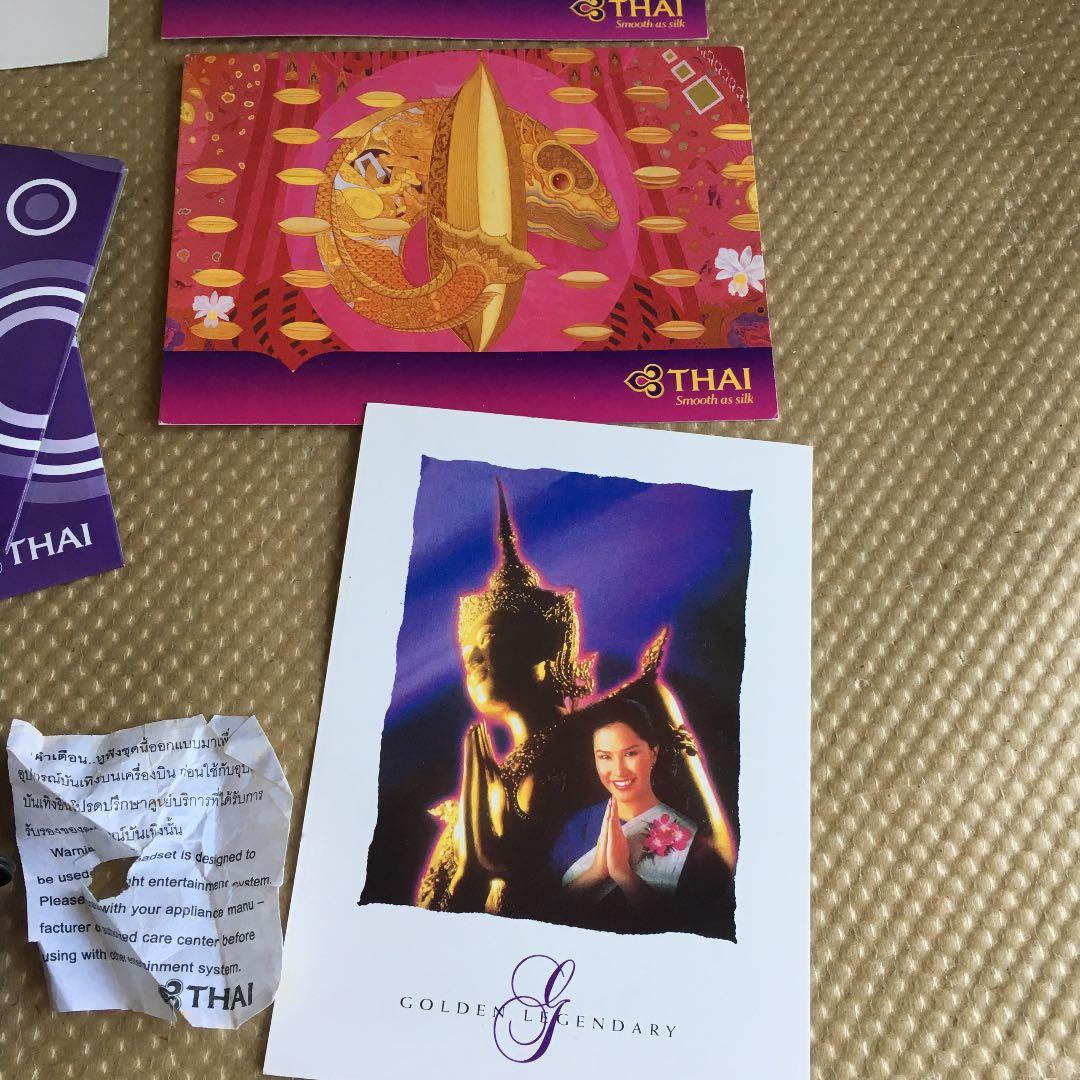0674　タイ国際航空 絵葉書、ボールペン ほか 破産申請、運航継続中