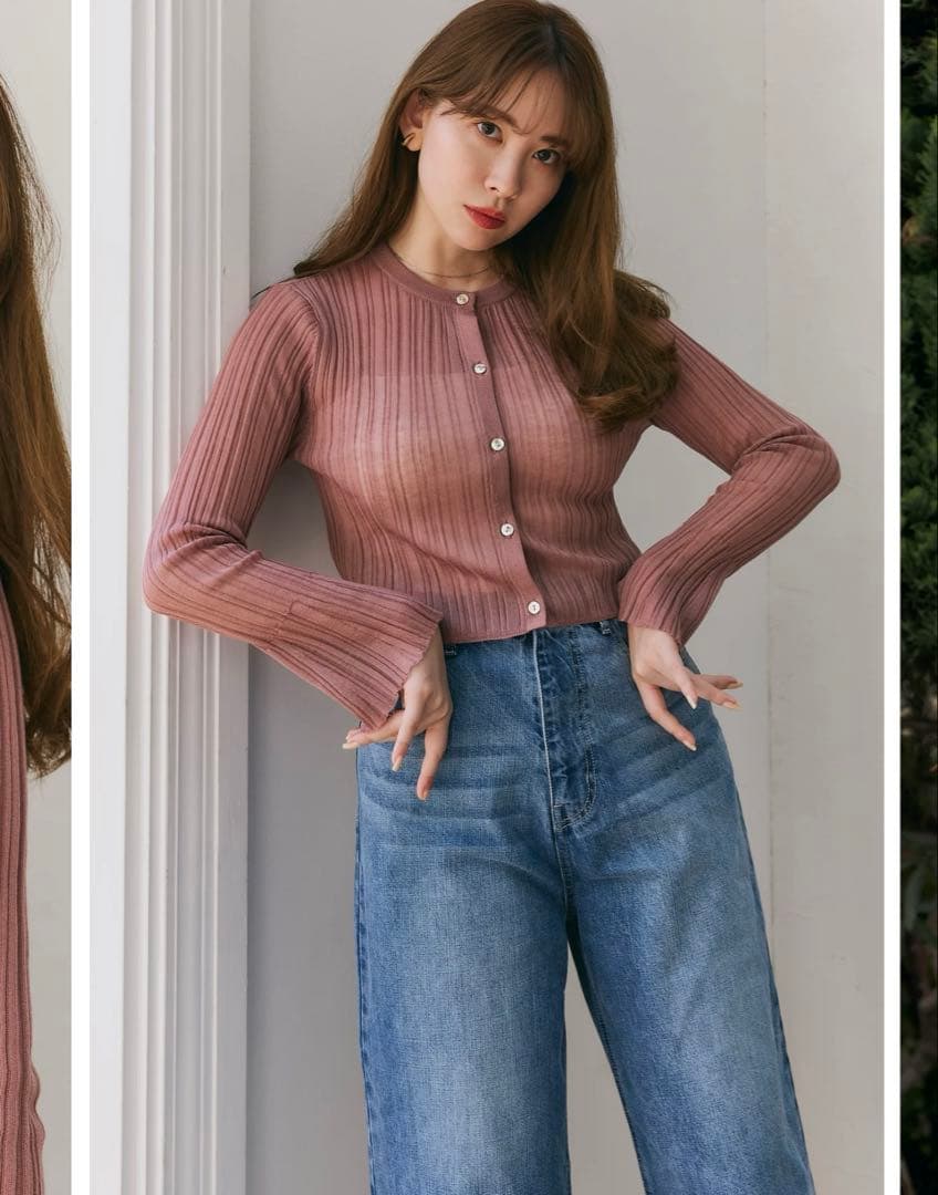 YOKO CHAN パール フリル袖 ブラウス 40 ピンクベージュ