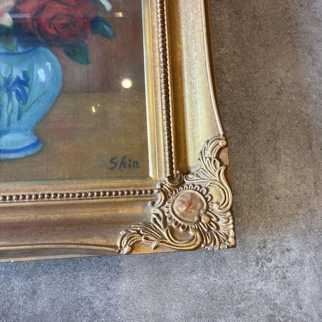 油絵　アート　ガラス入　インテリア