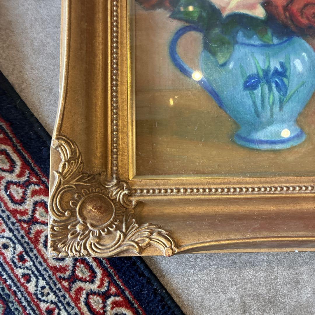 油絵　アート　ガラス入　インテリア