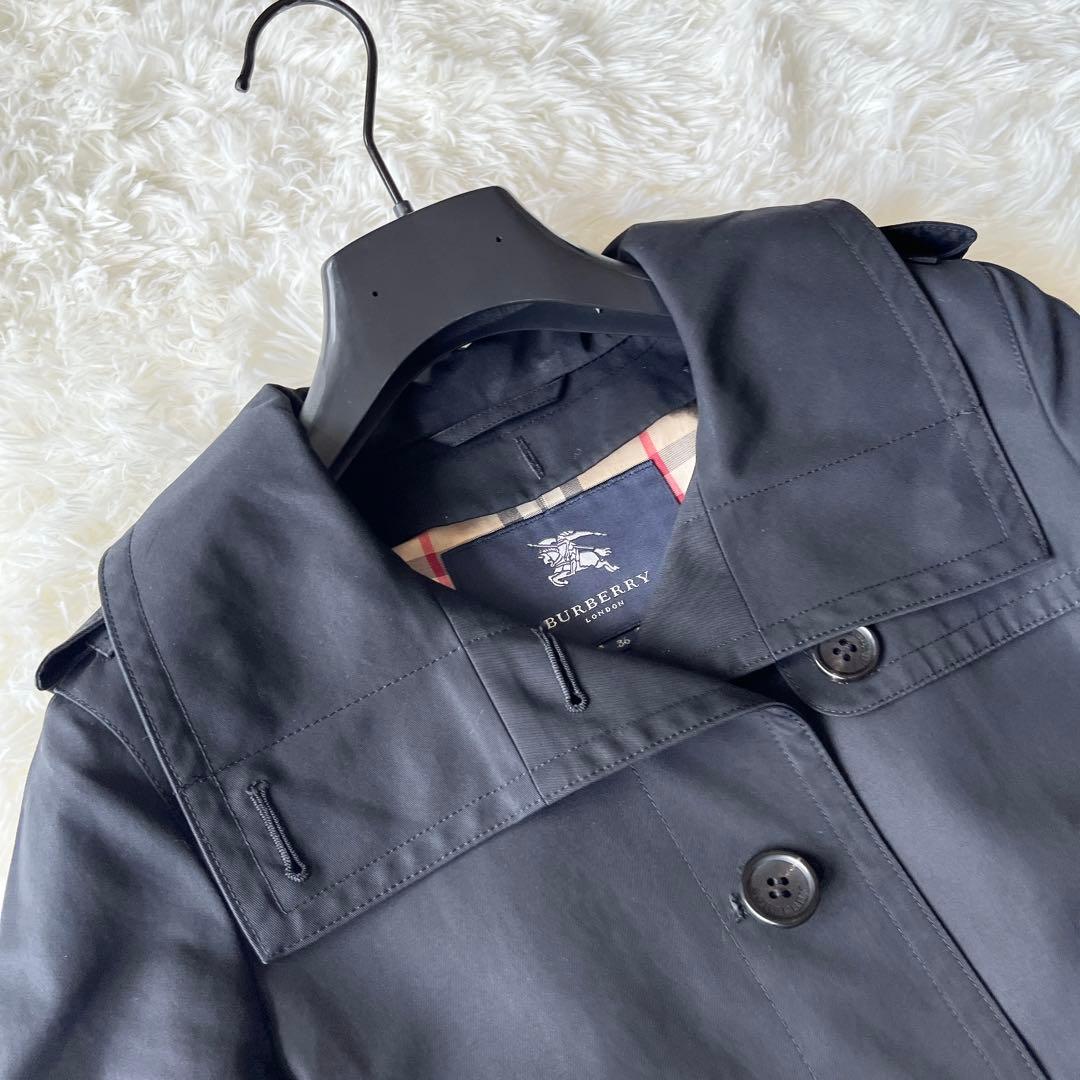 極美品 バーバリーロンドン ステンカラーコート ノバチェック 黒