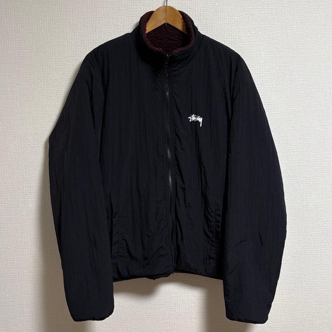 STUSSY リバーシブル ボアナイロンジャケット ブラック ボルドー XL