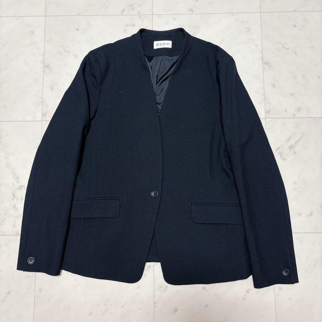 《美品》PLST パンツスーツセットアップ ノーカラー ブラック L パンツ新品