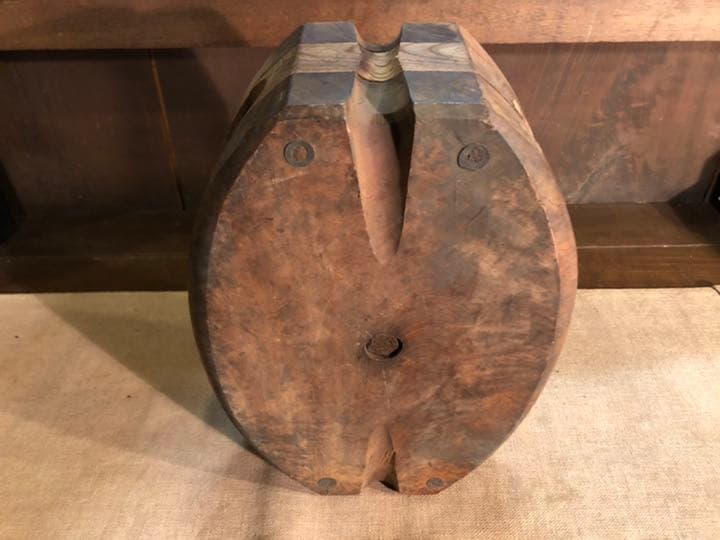 ⭐️超希少／レア／昭和レトロ／大型木製船滑車／欅滑車／赤欅／什器／ディスプレー