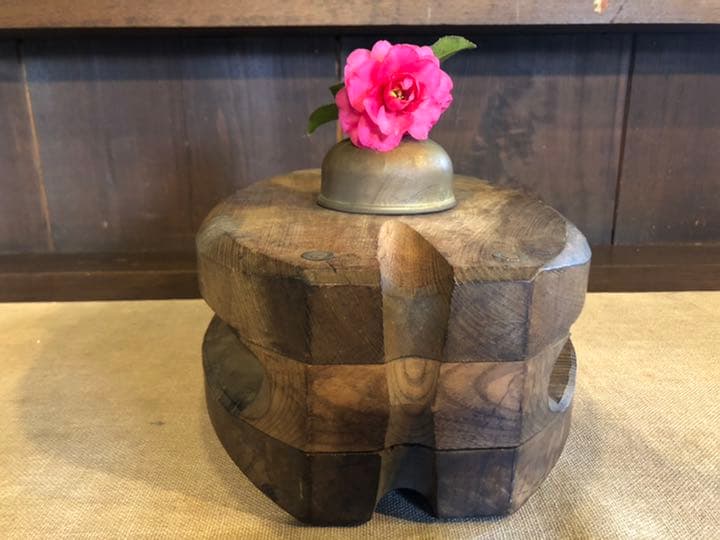 ⭐️超希少／レア／昭和レトロ／大型木製船滑車／欅滑車／赤欅／什器／ディスプレー