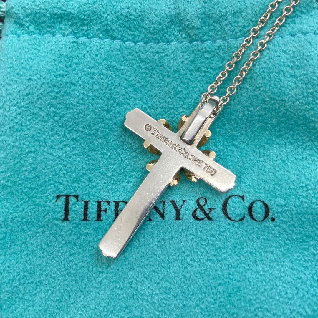 美品 ティファニー クロス ネックレス 925 750 K18 コンビ 十字架