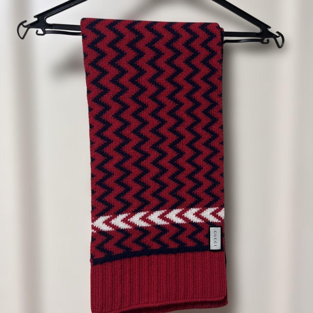 GUCCI ウール マフラー 赤・紺・白 - メルカリ