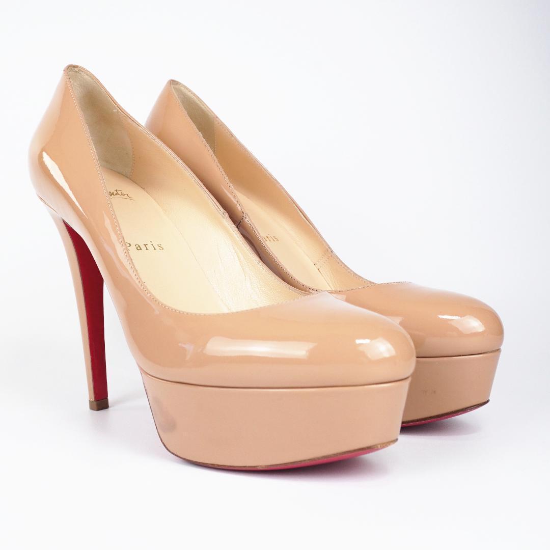 23.5-24cm クリスチャン ルブタン ヒール ベージュ プラットフォーム