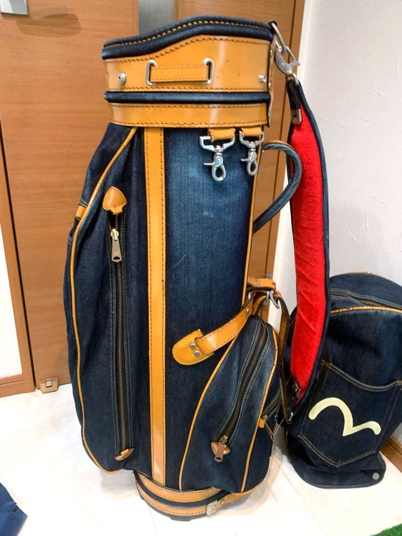 超希少 エビス エヴィス EVISU デニム 本革レザー キャディバッグ
