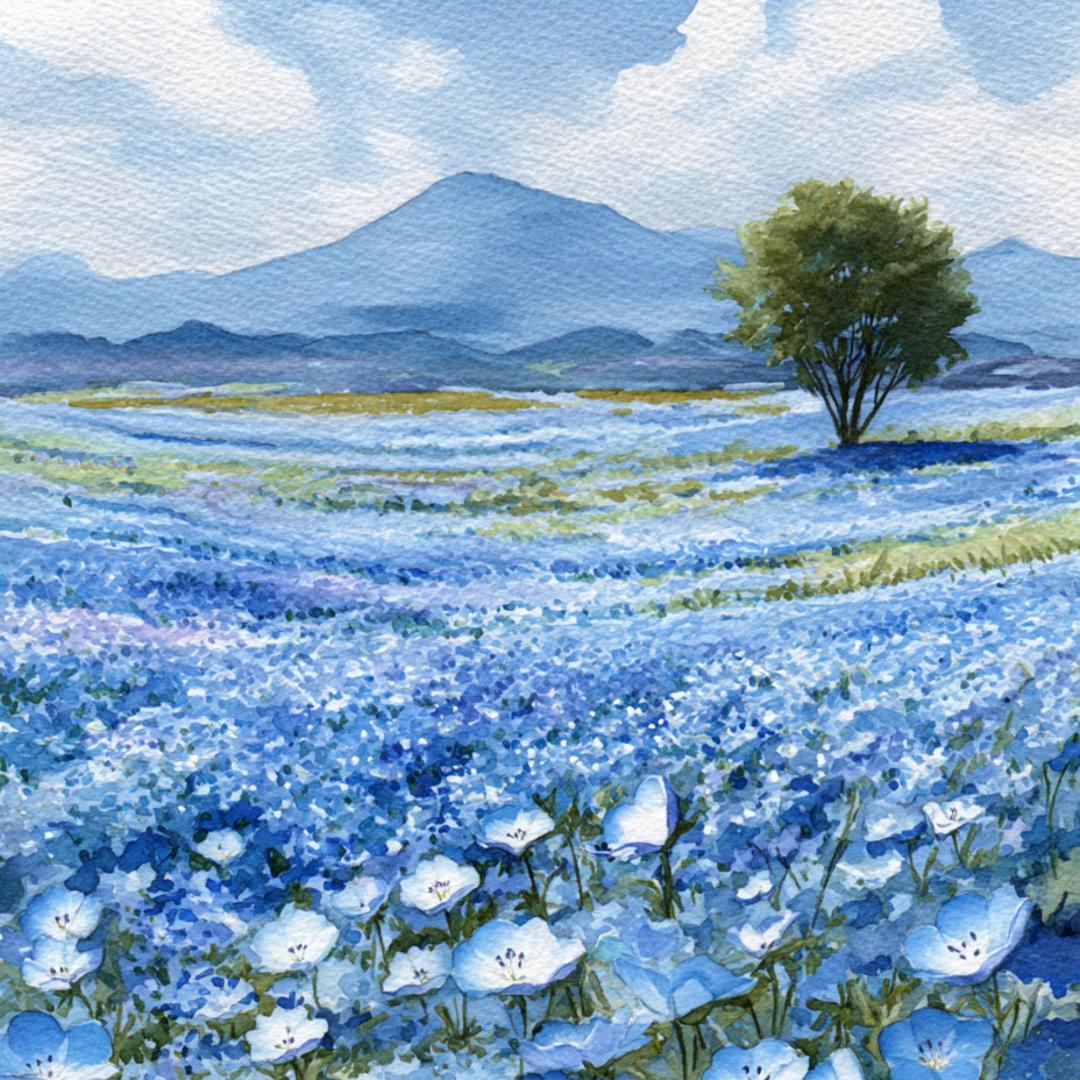 A4ネモフィラの咲く丘の風景画 アートポスター 花畑 自然 癒し - メルカリ