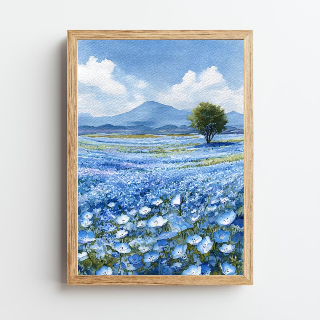 A4ネモフィラの咲く丘の風景画 アートポスター 花畑 自然 癒し - メルカリ