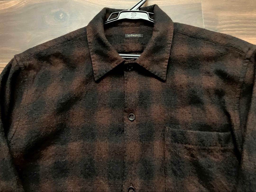 comoli ウールチェックオープンカラーシャツ - メルカリ